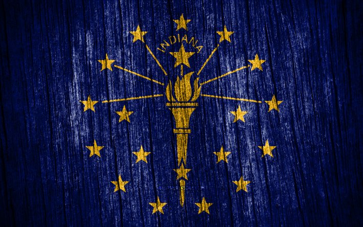 4k, インディアナ州の旗, アメリカの州, インディアナの日, アメリカ合衆国, 木製テクスチャ フラグ, インディアナ州旗, 米国の州, インディアナ, インディアナ州
