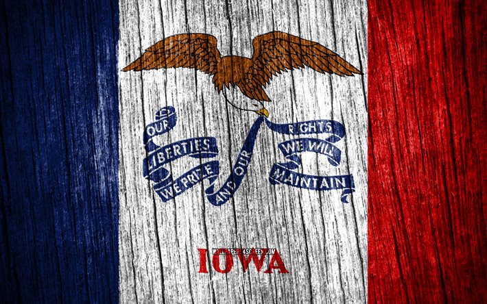 4K, Flag of Iowa, american states, Day of Iowa, USA, wooden texture flags, Iowa flag, states of America, US states, Iowa, State of Iowa