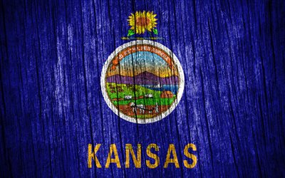 4k, カンザス州の旗, アメリカの州, カンザスの日, アメリカ合衆国, 木製テクスチャ フラグ, カンザス州旗, 米国の州, カンザス, カンザス州