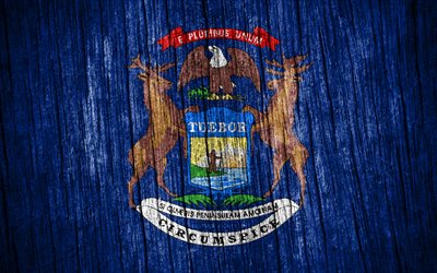4k, ミシガン州の旗, アメリカの州, ミシガンの日, アメリカ合衆国, 木製テクスチャ フラグ, ミシガン州旗, 米国の州, ミシガン州