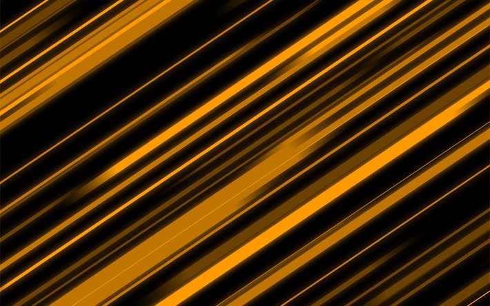黄色い線の背景, 4k, 黄色の材料設計の背景, 線の背景, 黄色い線の抽象化, ラインパターン