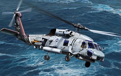 Sikorsky SH-60 Seahawk, US Navy, American ship helicopter, Sikorsky SH-60B, helicopter drawings, military helicopters, SH-60B, USA