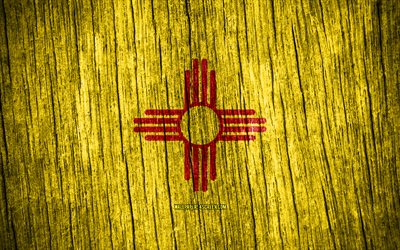 4k, 뉴멕시코의 국기, 미국 주, 뉴멕시코의 날, 미국, 나무 질감 깃발, 뉴멕시코 국기, 미국의 주, 뉴 멕시코, 뉴멕시코주