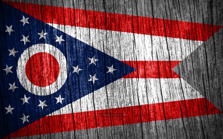 4k, オハイオ州の旗, アメリカの州, オハイオの日, アメリカ合衆国, 木製テクスチャ フラグ, 米国の州, オハイオ州