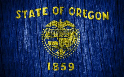 4k, オレゴン州の旗, アメリカの州, オレゴンの日, アメリカ合衆国, 木製テクスチャ フラグ, オレゴン州旗, 米国の州, オレゴン, オレゴン州