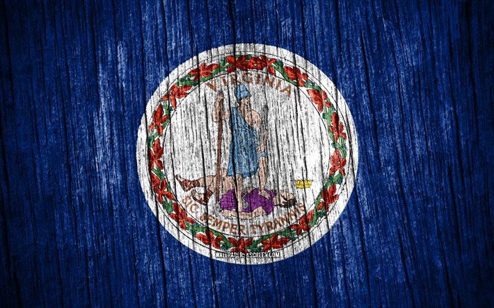 4k, バージニア州の旗, アメリカの州, バージニアの日, アメリカ合衆国, 木製テクスチャ フラグ, バージニア州旗, 米国の州, バージニア州