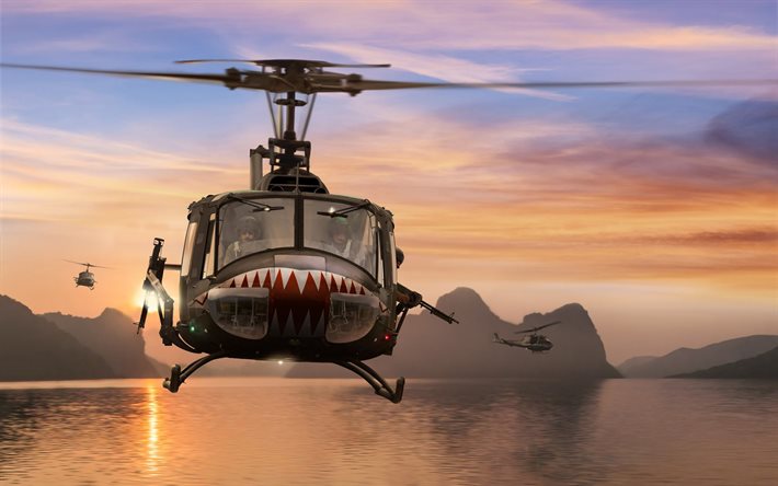 bell uh-1 iroquois, helicóptero de combate estadounidense, dibujos de helicópteros, uh-1 iroquois, aviones de combate, fuerza aérea de ee uu, helicópteros militares