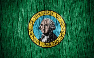 4k, ワシントンの旗, アメリカの州, ワシントンの日, アメリカ合衆国, 木製テクスチャ フラグ, 米国の州, ワシントン, ワシントン州