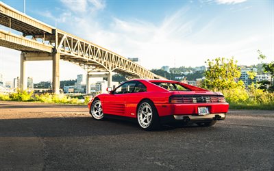 Ferrari 348, 4k, retro cars, 1994 cars, supercars, back view, Red Ferrari 348, 1994 Ferrari 348, italian cars, Ferrari