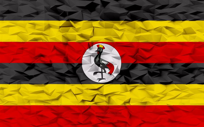 bandera de uganda, 4k, fondo de polígono 3d, textura de polígono 3d, día de uganda, bandera de uganda 3d, símbolos nacionales de uganda, arte 3d, uganda