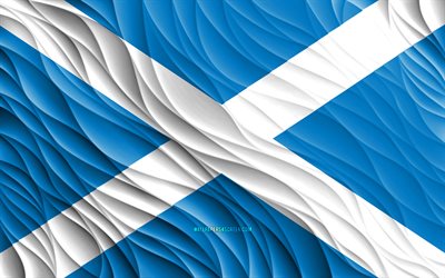 4k, 스코틀랜드 국기, 물결 모양의 3d 플래그, 유럽 국가, 스코틀랜드의 국기, 스코틀랜드의 날, 3d 파도, 유럽, 스코틀랜드 국가 상징, 스코틀랜드