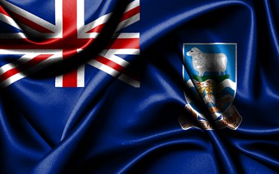 フォークランド諸島の旗, 4k, 南米諸国, 布旗, フォークランド諸島の日, 波状の絹の旗, 南アメリカ, ブラジルの国のシンボル, フォークランド諸島