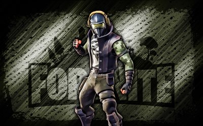 Grit Fortnite, 4k, green diagonal background, grunge art, Fortnite, artwork, Grit Skin, Fortnite characters, Grit, Fortnite Grit Skin
