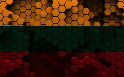 4k, bandera de lituania, fondo hexagonal 3d, bandera 3d de lituania, día de lituania, textura hexagonal 3d, símbolos nacionales de lituania, lituania, bandera de lituania 3d, países europeos