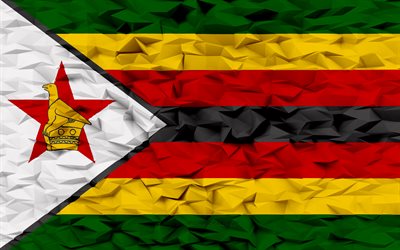drapeau du zimbabwe, 4k, 3d polygone de fond, polygone 3d texture, jour du zimbabwe, 3d drapeau du zimbabwe, symboles nationaux du zimbabwe, art 3d, zimbabwe