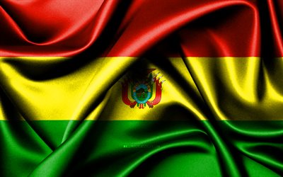 Bolivian flag, 4K, South American countries, fabric flags, Day of Bolivia, flag of Brazil, wavy silk flags, Bolivia flag, South America, Bolivian national symbols, Bolivia
