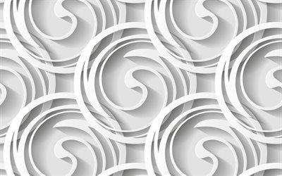 white 3D circles, 4k, 3D textures, background with circles, white 3D backgrounds, circles patterns, 3D circles