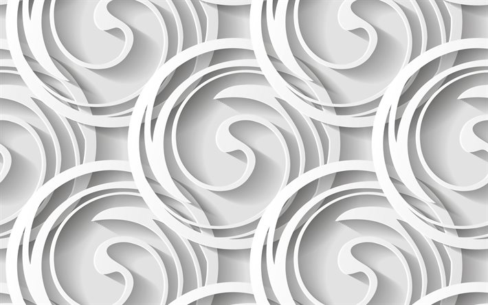 cercles 3d blancs, 4k, textures 3d, arrière-plan avec des cercles, arrière-plans 3d blancs, motifs de cercles, cercles 3d