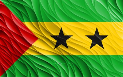 4k, Sao Tome and Principe flag, wavy 3D flags, African countries, flag of Sao Tome and Principe, Day of Sao Tome and Principe, 3D waves, Sao Tome and Principe national symbols, Sao Tome and Principe
