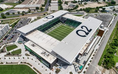 Q2 Stadium, view from above, soccer stadium, aerial view, Austin FC Stadium, MLS, Austin, Texas, USA, Major League Soccer, Austin FC, soccer