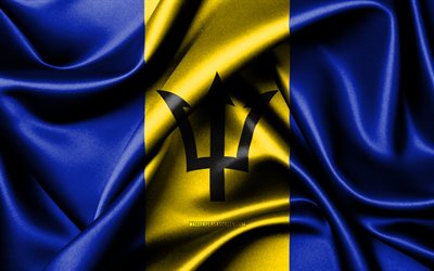drapeau de la barbade, 4k, les pays d amérique du nord, des drapeaux en tissu, le jour de la barbade, le drapeau de la barbade, des drapeaux de soie ondulés, l amérique du nord, les symboles nationaux de la barbade, la barbade