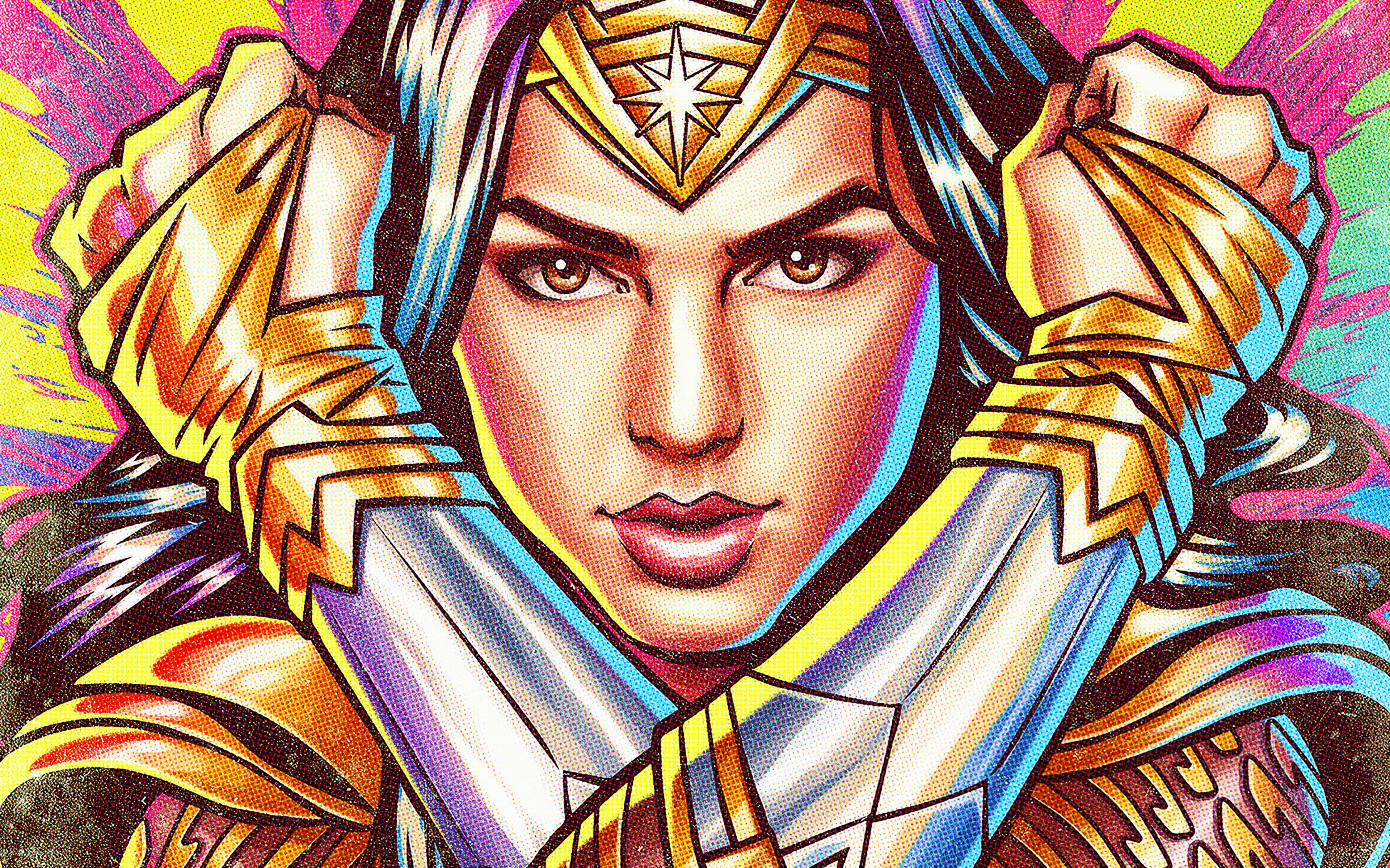 Download wallpapers 4k, The Wonder Woman, abstract art, superheroes, portrait, Cartoon Wonder Woman, Abstract Wonder Woman, artwork, Wonder Woman, DC Comics