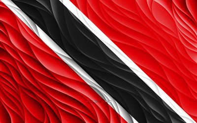 4k, Trinidad and Tobago flag, wavy 3D flags, North American countries, flag of Trinidad and Tobago, Day of Trinidad and Tobago, 3D waves, Trinidad and Tobago national symbols, Trinidad and Tobago