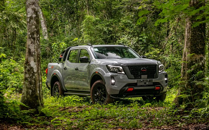 nissan frontier pro-4x doble cabina, 4k, offroad, 2022 coches, selva, nissan frontier d23, gris nissan frontier, los coches japoneses, nissan