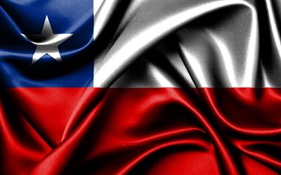 チリの旗, 4k, 南米諸国, 布旗, チリの日, チリの国旗, 波状の絹の旗, 南アメリカ, チリの国のシンボル, チリ