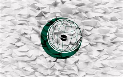 drapeau de l organisation de la coopération islamique, 4k, fond de polygone 3d, 3d polygone texture, symboles des organisations internationales, organisation de la coopération islamique