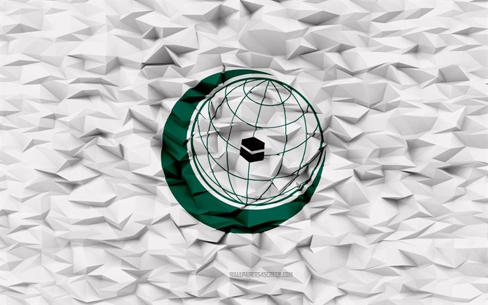 islamilaisen yhteistyön järjestön lippu, 4k, 3d-polygoni tausta, 3d-polygonitekstuuri, kansainvälisten järjestöjen symbolit, islamilaisen yhteistyön järjestö
