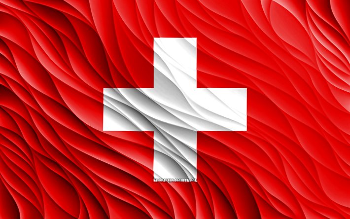 4k, sveitsin lippu, aaltoilevat 3d-liput, euroopan maat, sveitsin päivä, 3d aallot, eurooppa, sveitsin kansalliset symbolit, sveitsi