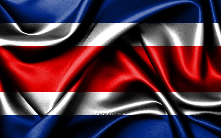 코스타리카 국기, 4k, 북미 국가, 패브릭 플래그, 코스타리카의 날, 코스타리카의 국기, 물결 모양의 실크 깃발, 북아메리카, 코스타리카 국가 상징, 코스타리카