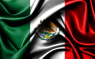 meksikon lippu, 4k, pohjois-amerikan maat, kangasliput, meksikon päivä, aaltoilevat silkkiliput, pohjois-amerikka, meksikon kansalliset symbolit, meksiko
