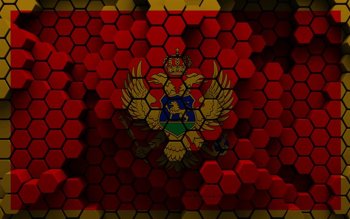4k, Flag of Montenegro, 3d hexagon background, Montenegro 3d flag, Day of Montenegro, 3d hexagon texture, Montenegro national symbols, Montenegro, 3d Montenegro flag, European countries