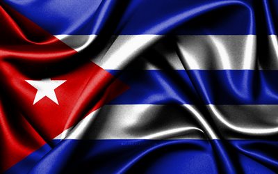 küba bayrağı, 4k, kuzey amerika ülkeleri, kumaş bayraklar, küba günü, dalgalı ipek bayraklar, kuzey amerika, küba ulusal sembolleri, küba