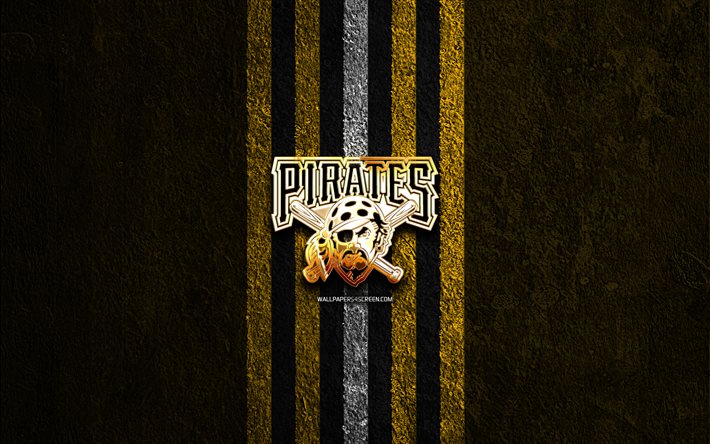 pittsburgh pirates altın logo, 4k, sarı taş arka plan, haberler, amerikan beyzbol takımı, pittsburgh pirates logo, beyzbol, pittsburgh pirates