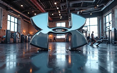 Under Armour logo, gym, 4k, Under Armour emblem, metal 3D Under Armour logo, brands, creative art, Under Armour, sports brands, Under Armour sign