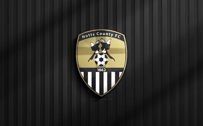 4k, logo 3d di notts county fc, lega due, sfondo 3d nero, calcio, emblema fc della contea di notts, logo fc della contea di notts, notts county fc, club di calcio inglese, contea di notts