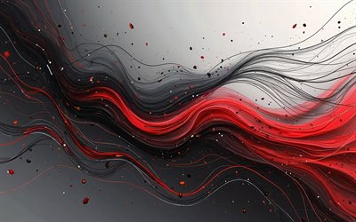 خلفية الخطوط السوداء الحمراء, 4k, خلفية الأمواج السوداء الحمراء, خلفية الأمواج التجريدية, خلفيات مجردة