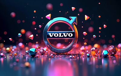 logo volvo 3d, 4k, bokeh, forme geometriche 3d, background astratto scuro, opera d'arte, volvo logo colorato, arte geometrica, logo volvo, marchi di auto, volvo
