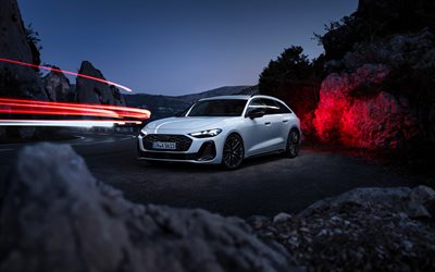 audi a5 avant, 4k, noche, 2025 autos, semáforo, audi a5 white a5 avant, 2025 audi a5 avant, autos alemanes, audi