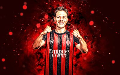 Ardon Jashari, 4k, red neon lights, AC Milan, Serie A, Swiss footballers, Ardon Jashari 4K, football, soccer, Milan FC, Associazione Calcio Milan, Ardon Jashari Milan