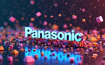 Panasonic 3D logo, 4k, bokeh, 3D geometric shapes, dark abstract background, artwork, Panasonic colorful logo, geometric art, Panasonic logo, electronics brands, Panasonic