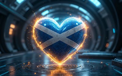 4k, iskoçya'yı seviyorum, dijital sanat, 3d peyzaj arka planı, bokh, yaratıcı, iskoçya günü, iskoçya bayrağı, 3d sanat, iskoç bayrağı ile kalp, 3d kalpler, iskoç bayrağı, iskoçya, iskoçya aşk