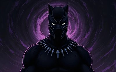 4k, musta pantteri, pimeys, supersankarit, marvel  sarjakuvat, violetti abstrakti tausta, black panther 3d, taideteos, musta pantteri taide, fani  taide, black panther 4k