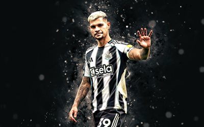 bruno guimaraes, 4k, luzes de neon brancas, newcastle united, premier league, jogadores de futebol brasileiros, futebol, newcastle united fc, bruno guimaraes newcastle united