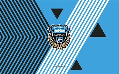 logotipo de kawasaki frontale, 4k, equipo de fútbol japonés, fondo de líneas blancas azules, kawasaki frontale, liga j1, japón, arte de línea, emblema de kawasaki frontale, fútbol americano