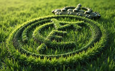 real madrid 3d  logo aus grünem gras, real madrid vgl, grünes gras, real madrid emblem, real madrid logo, la liga, spanien, fußball, real madrid