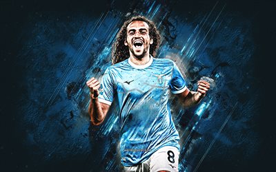 matteo guendouzi, ss lazio, französischer fußballer, zielfeier, blauer steinhintergrund, porträt, grunge  kunst, lazio, serie a, italien, fußball, matteo guendouzi lazio